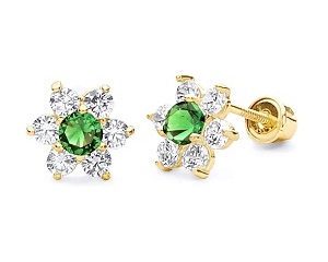 superb mini yellow gold flower may birthstone earrings for babies and kids